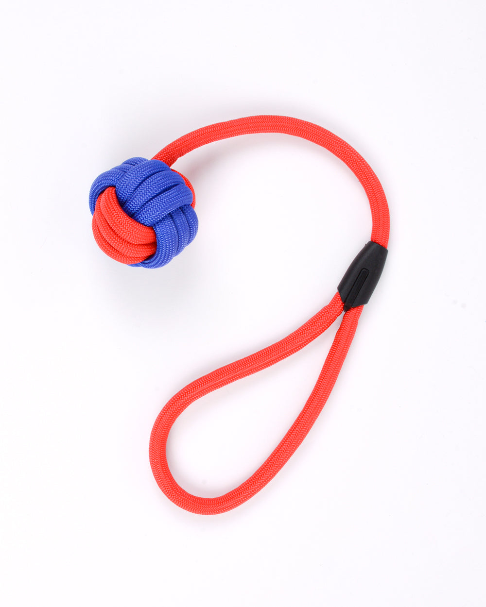 Nylon Rope and Ball Tug Toy With Loop - Red-Blue