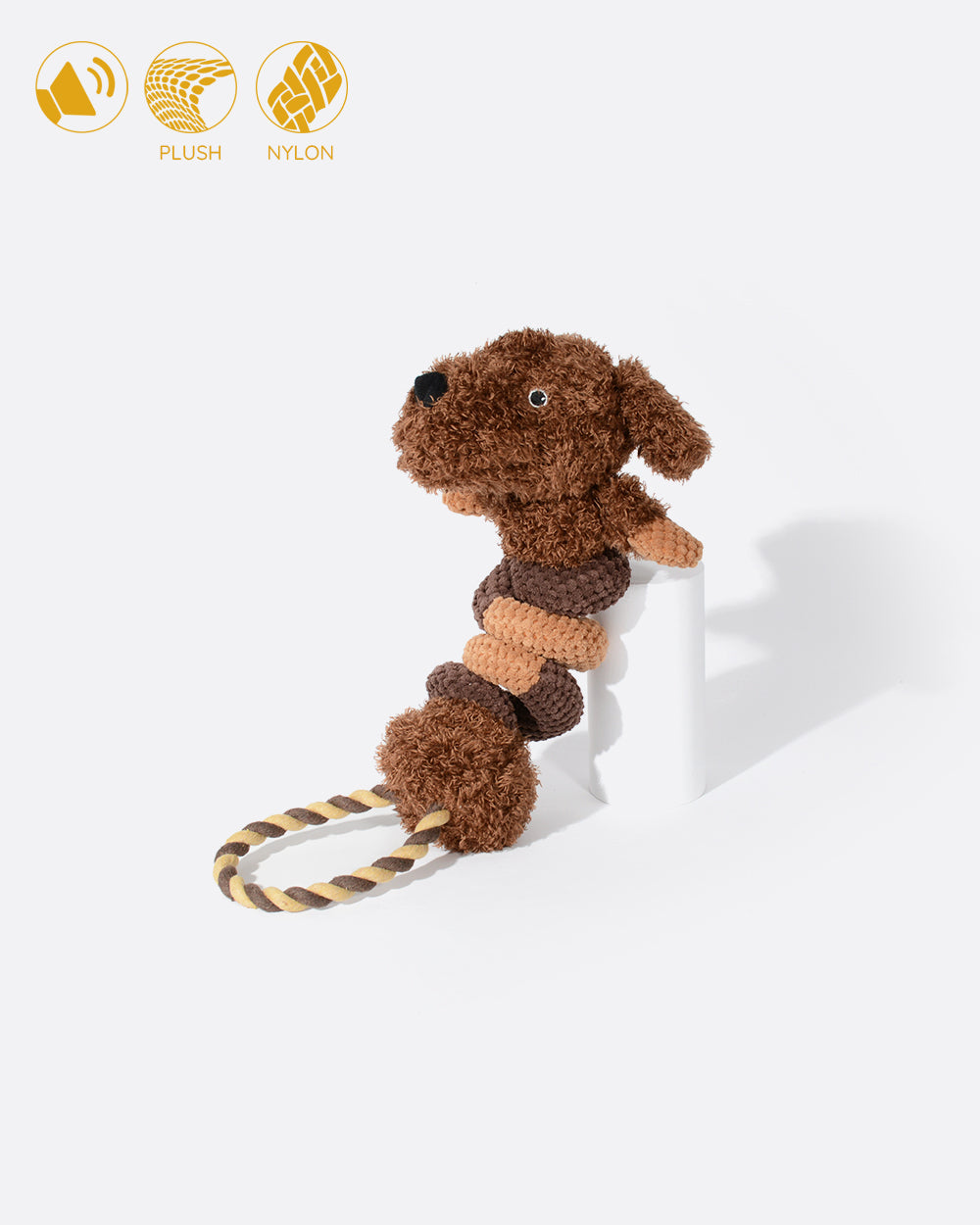 Squeaky 毛絨绳索玩具 - 捲捲狗