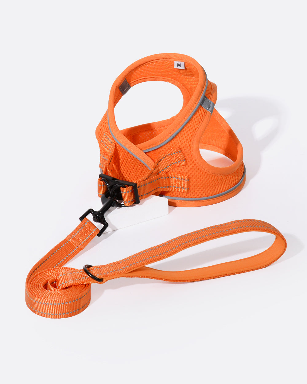 踏入式空氣感透氣寵物胸背帶連牽繩組合 - 螢光橙