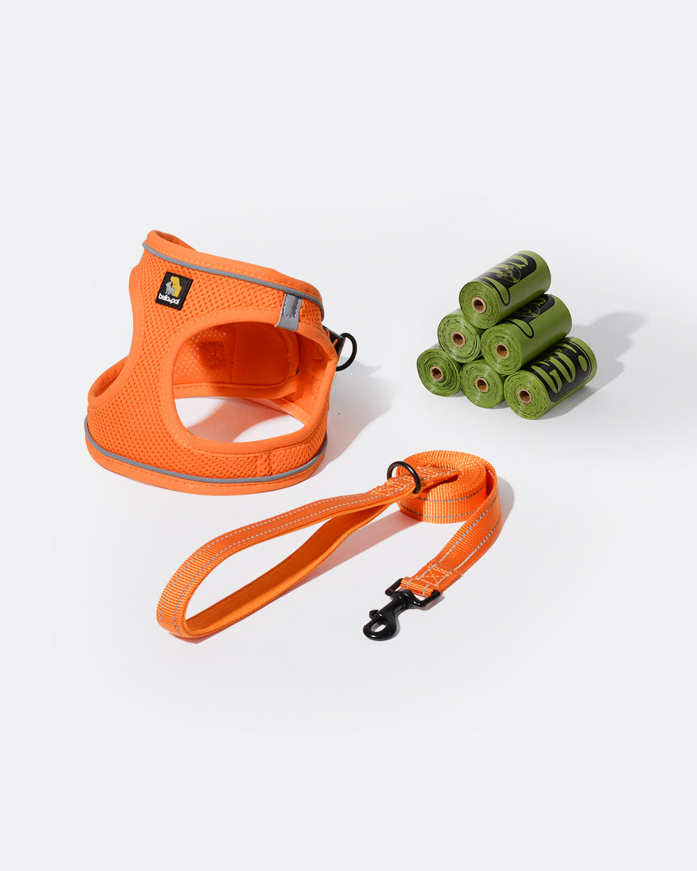 踏入式空氣感透氣寵物胸背帶連牽繩散步Combo - 螢光橙